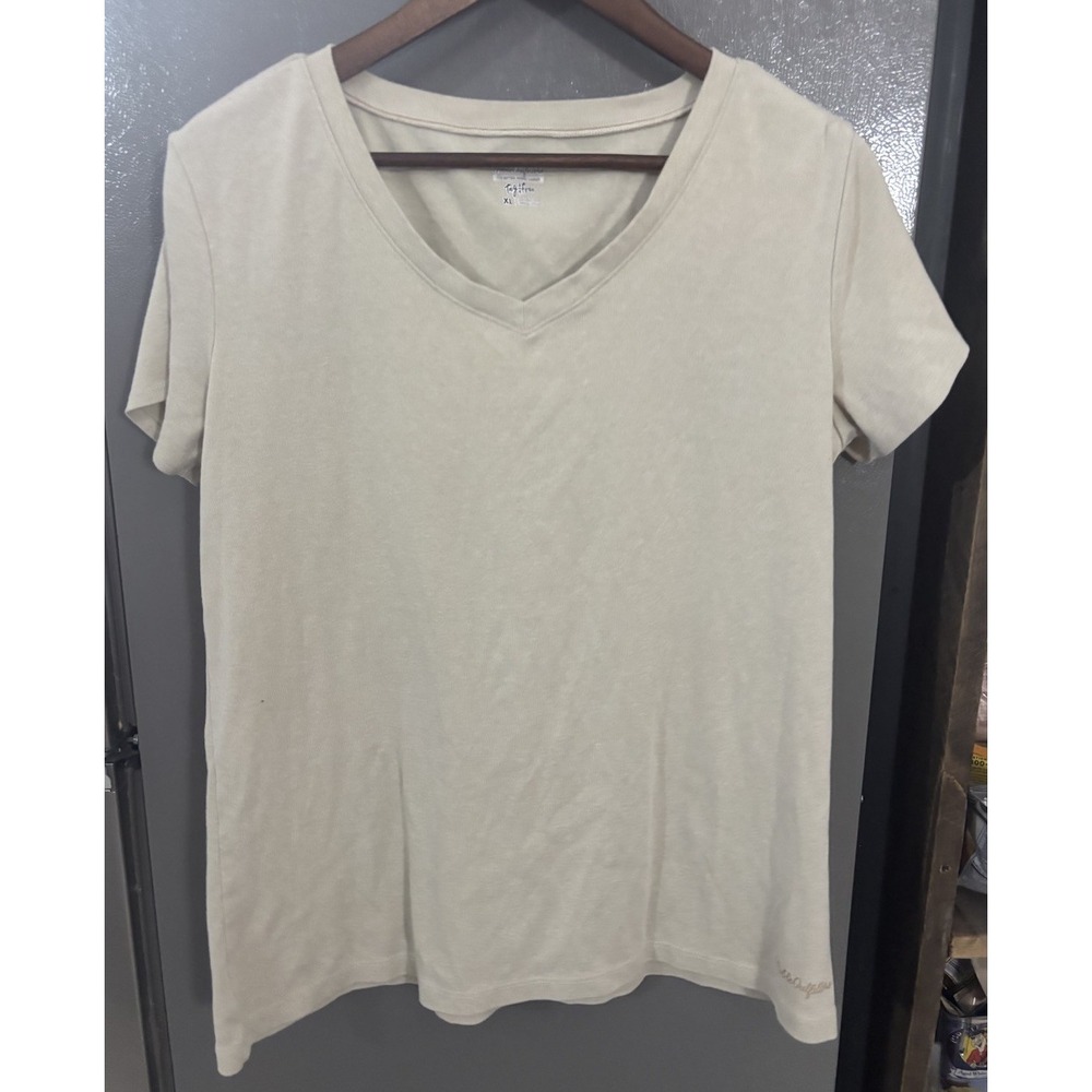 Noble Outfitters Women's XL‎ Sand Heather V Neck Tug Free Short Sleeve Work EUC